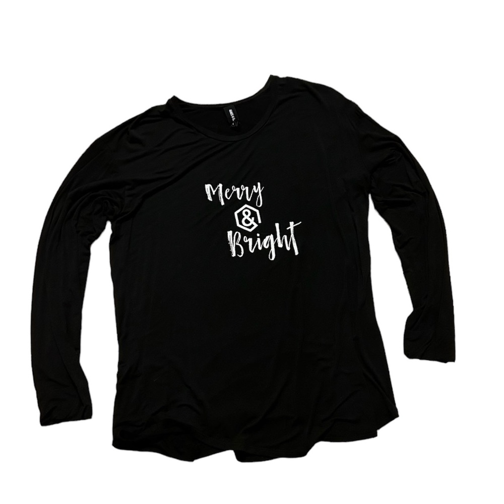 Merry & Bright Black Women’s Long Sleeved Top Size M Agnes & Dora Christmas EUC